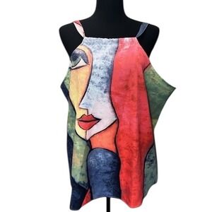 Abstract Face Art Sleeveless Tank Top XXL Colorful Graphic Print